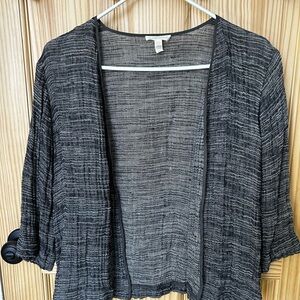 Eileen Fisher Black and Gray Open-Front 3/4 sleeve Linen Jacket (S)